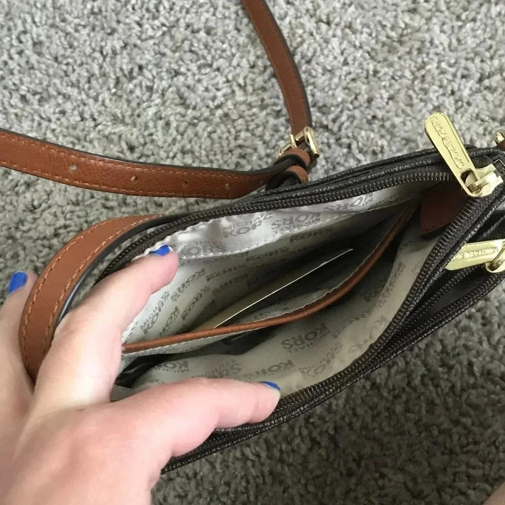 NWOT Michael Kors Brown Logo Crossbody Purse - Picture 3 of 7